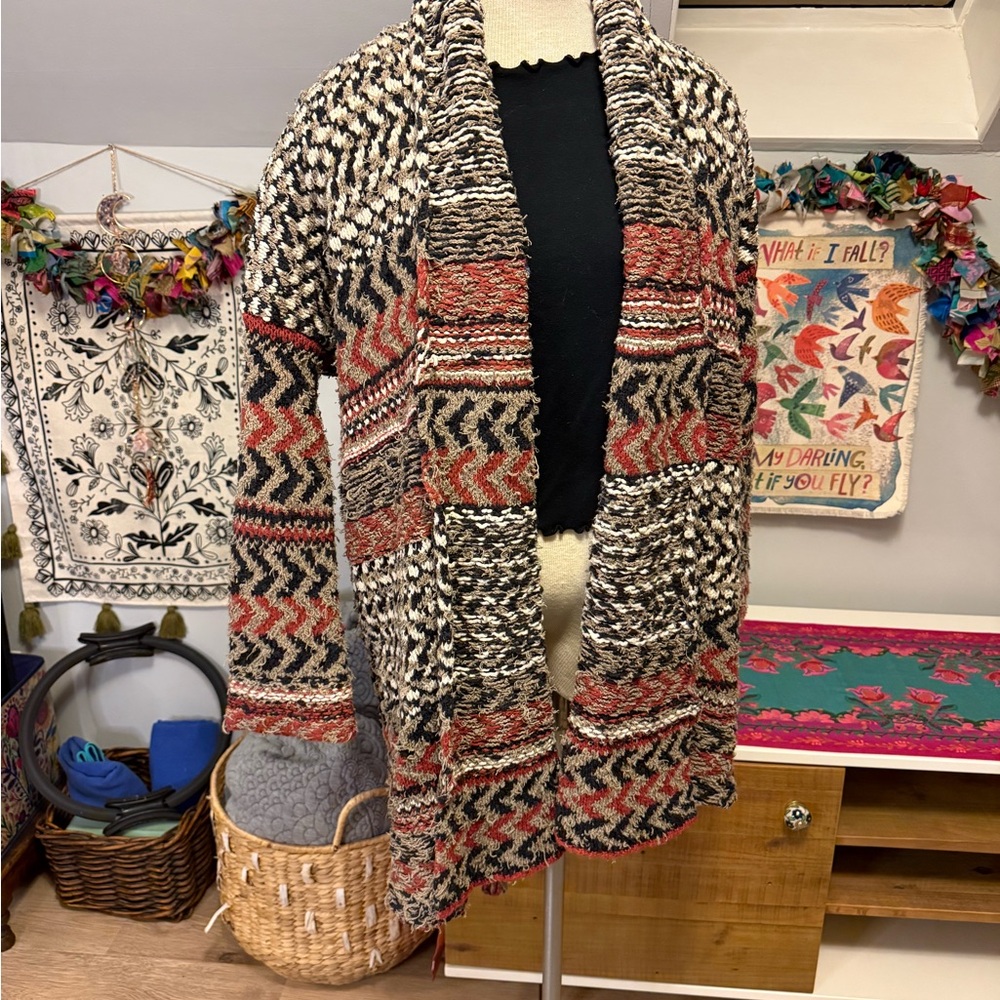 Free People Red and Black Patterned Cardigan XS - Picture 3 of 8